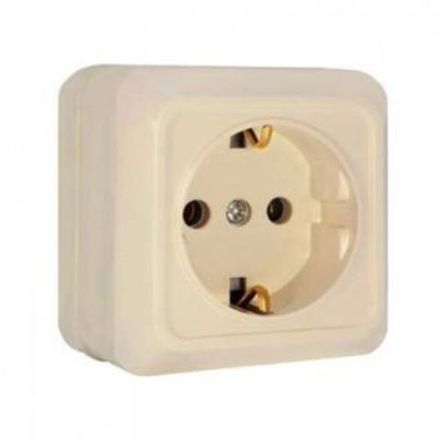 Розетка одноместная "UNIVersal" серия "Олимп" с/з, о/у, 16А, 220В, "слоновая кость" (ivory) (евросло