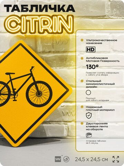 Табличка декоративная "Велосипед" на дверь и стену, спортивная, информационная, декоративный знак, 24,5х24,5 см, пластиковая, Айдентика Технолоджи