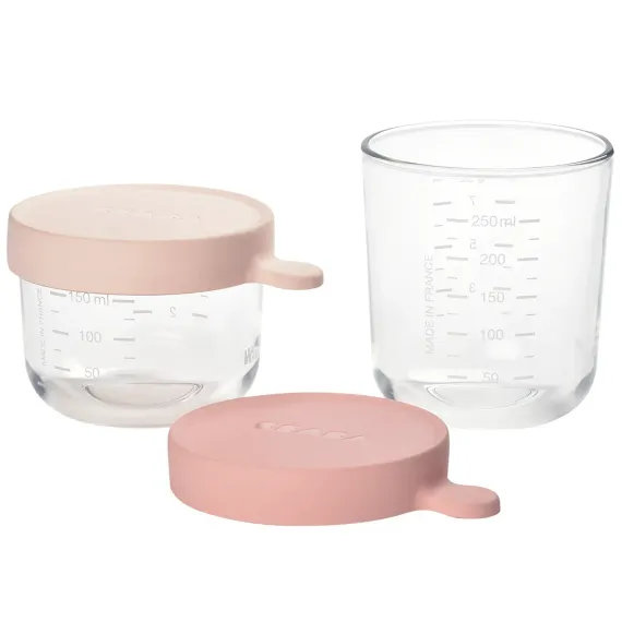 Набор из 2 стеклянных контейнеров Beaba Set of 2 glass portion jars 150 ml Pink / 250 ml Pink