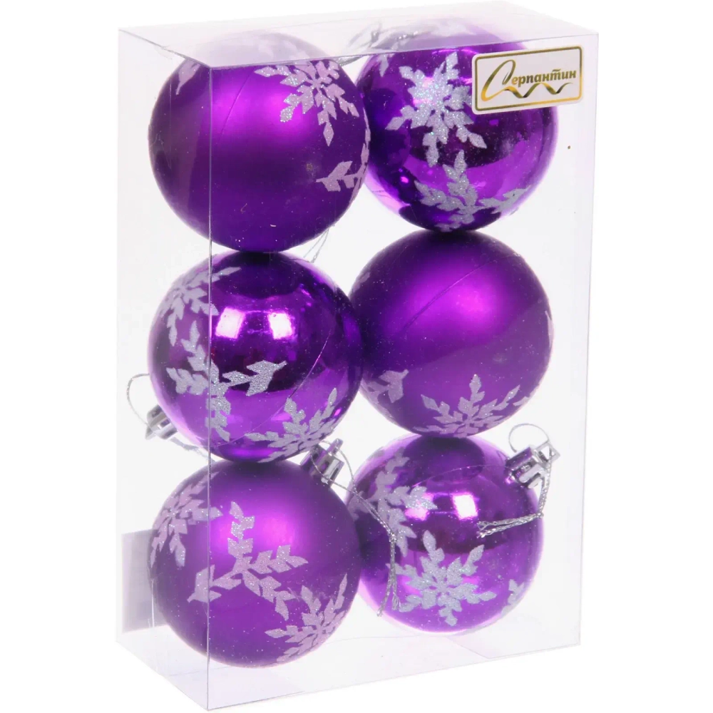 Новогодние шары «Снежный шарм» 6 см (набор 6 шт), Фиолетовый