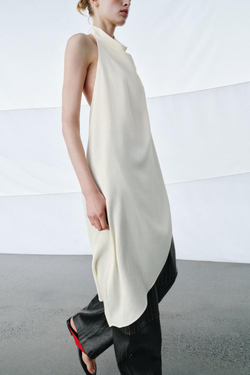 ZARA АСИММЕТРИЧНЫЙ ТОП ZW COLLECTION, ЖЕЛТОВАТО-БЕЛЫЙ