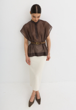 Блуза со складками, шоколадная