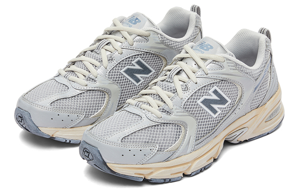 New Balance NB 530 retro summer essential fabric leather shock absorption, non-slip, wear-resistant, breathable, lightweight, low-cut casual running shoes for men and women with the same silver