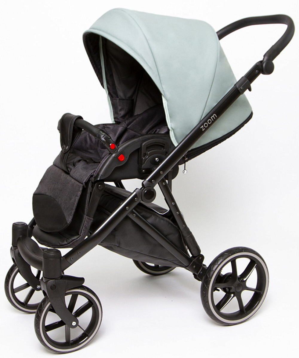 Детская коляска Peppy Zoom 2 в 1 01 Black экокожа/Мята экокожа