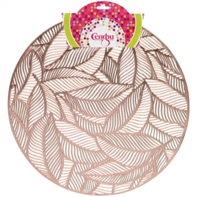 Салфетка плетеная 38см «Листья» розовое золото