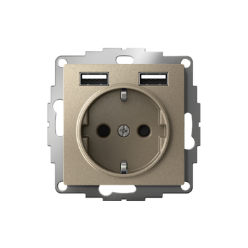 Розетка 1-м СП AtlasDesign 16А IP20 с 2-мя заряд. устройствами USB тип A+A 5В/2.4А 2х5В/1.2А механизм шампань SE ATN000530