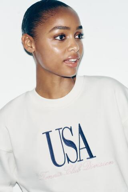 ZARA ТОЛСТОВКА С НАДПИСЬЮ, ЭКРЮ