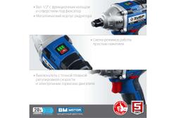 Бесщеточный гайковерт ЗУБР Профессионал 20 В, 2 АКБ, 4 Ач, в кейсе GB-250-42