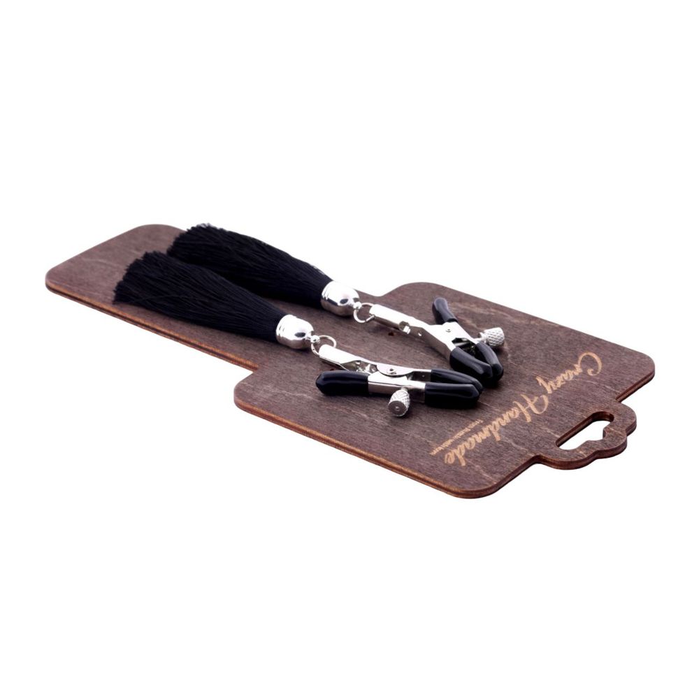 Зажимы на соски с черными кисточками из шелка (Цвет: черный)