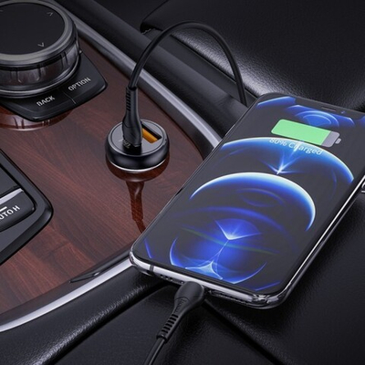Автомобильное зарядное устройство HOCO NZ5 Smooth Road, 1xUSB + 1xUSB-C, 5A, 30 Вт, черн, 013275
