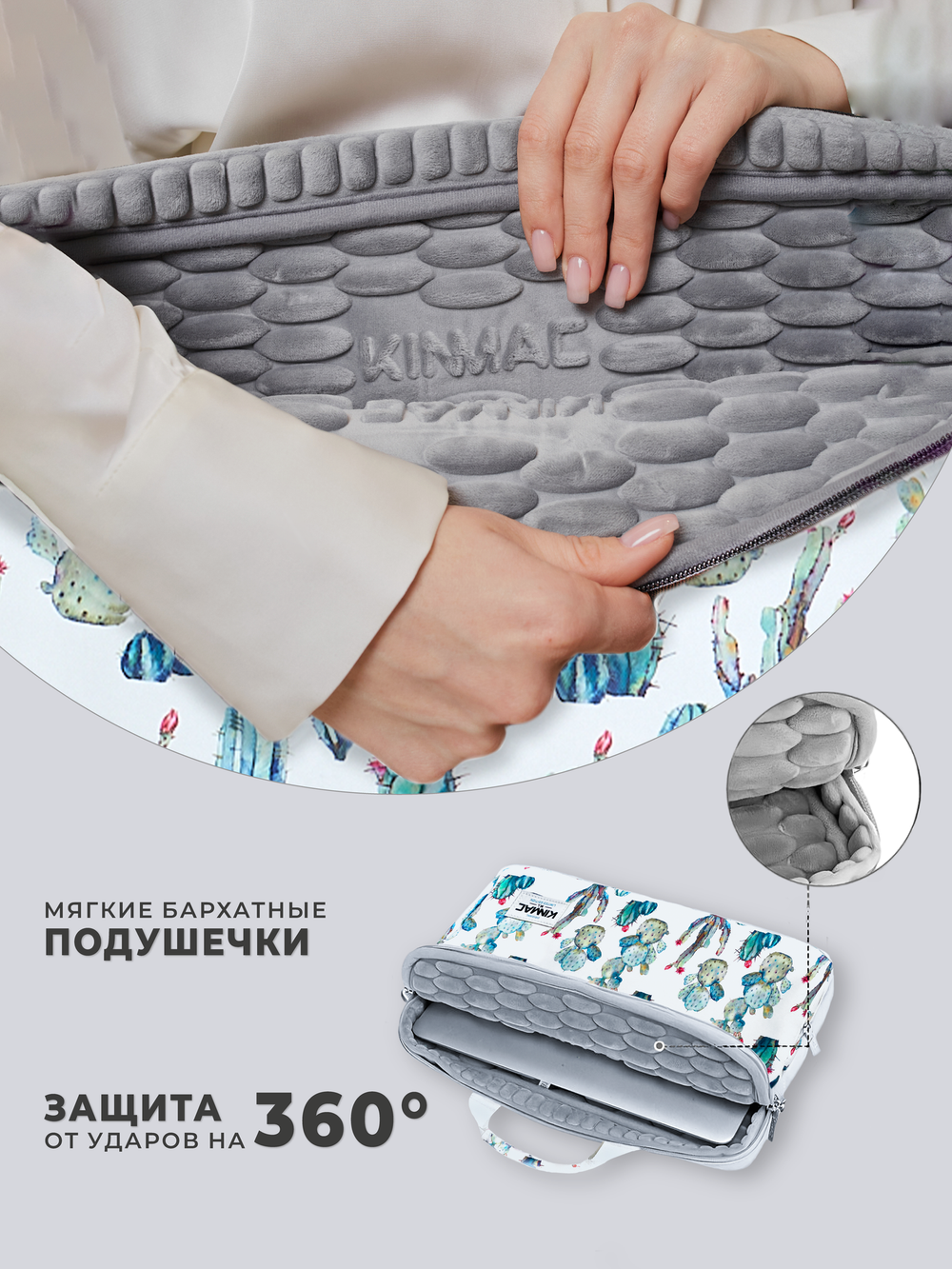 Сумка для ноутбука 15,6" и 17" с ремнем на плечо и большим карманом спереди (Кактус)