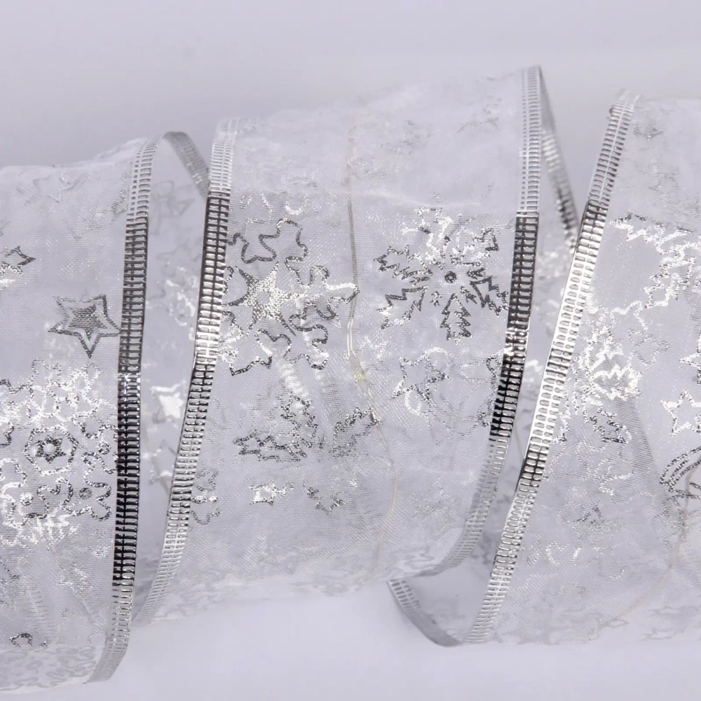 Гирлянда для дома ЛЕНТА ДЕКОРАТИВНАЯ «Морозные снежинки» 2,0 м, 6 см, 20 ламп LED (на батарейках), Серебро (подсветка серебро)