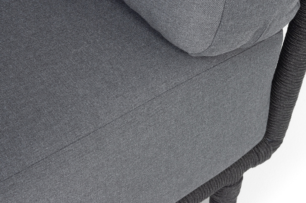 "Верона" диван модульный плетеный из роупа, каркас алюминий темно-серый (RAL7024) муар, роуп темно-серый круглый, ткань темно-серая 027