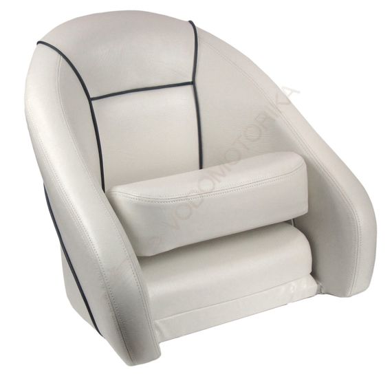 Кресло ROMEO мягкое, подставка, обивка белый винил, синий шов (118100010)