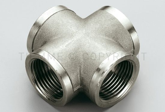 Крестовина латунная Tiemme 1"1/4 ВР с внутренней резьбой никелированная фитинг 1500475