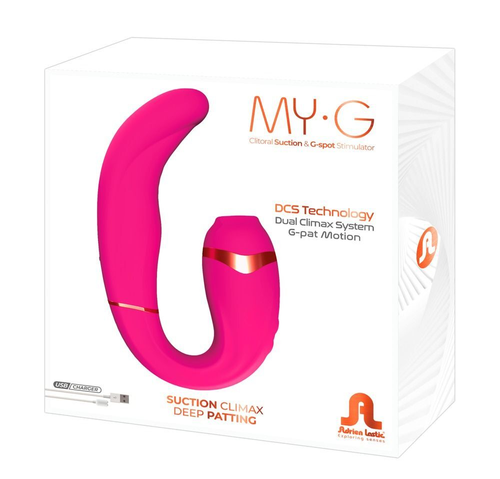 Ярко-розовый вибромассажёр зоны G с вакуумным клиторальным стимулятором My G - 17,4 см. (Цвет: ярко-розовый)