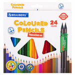 Карандаши цветные BRAUBERG PREMIUM 24 цвета + 2 чернографитных карандаша, трехгранные, грифель 3 мм.
