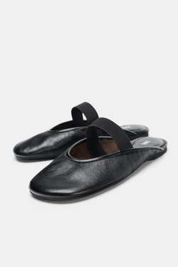ZARA КОЖАНЫЕ БАЛЕТКИ-МЮЛИ, ЧЕРНЫЙ