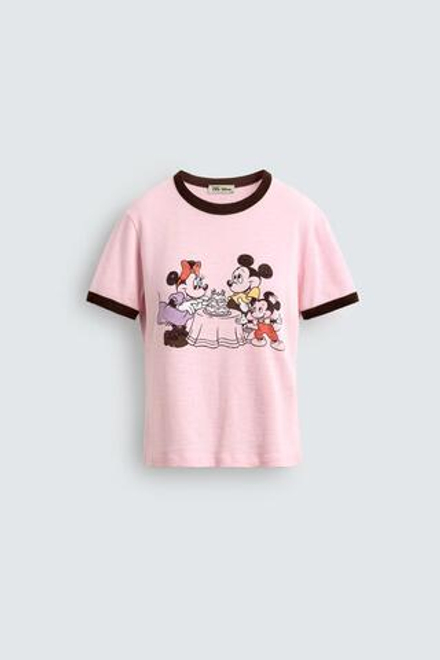 ZARA HARRY LAMBERT X DISNEY ФУТБОЛКА MINNIE + MICKEY, БЕЛЫЙ/РОЗОВЫЙ