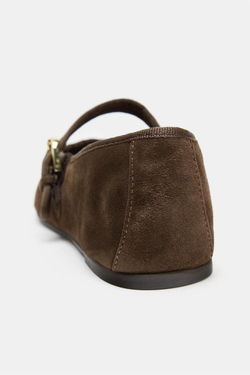 ZARA ЗАМШЕВЫЕ БАЛЕТКИ, ШОКОЛАДНО-КОРИЧНЕВЫЙ