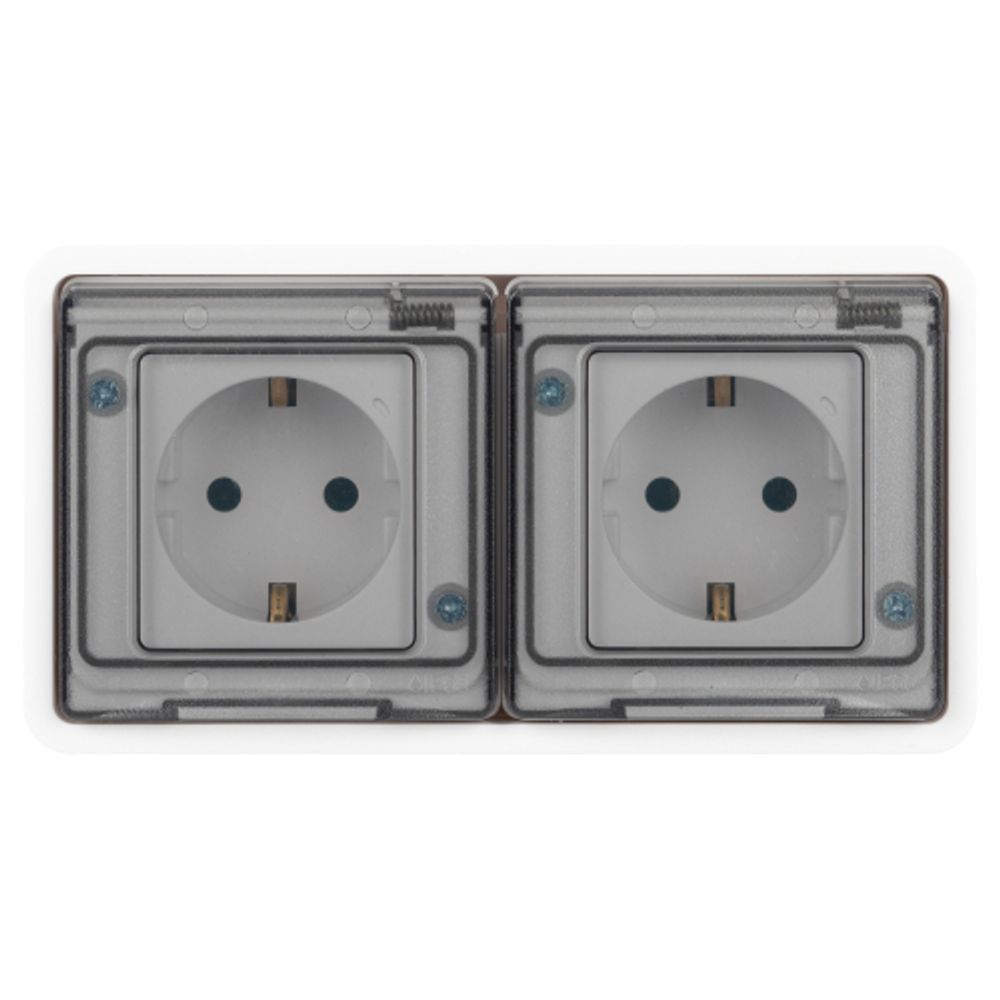 Розетка ЭРА Эксперт 11-2523-01 2х2P+E гориз. IP55, 16A-250В, СУ, белый