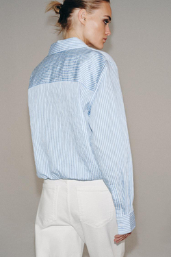 ZARA РУБАШКА В ПОЛОСКУ С ЗАВЯЗКАМИ — ZW COLLECTION, СИНИЙ/БЕЛЫЙ