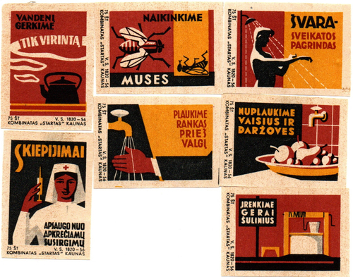 Набор спичечных этикеток - Гигиена - 7 штук - 1956 год - Фабрика Стартас Каунас