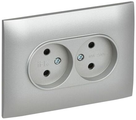 Розетка 2-м SKANDY 10А без заземл. защ. шторки в сборе SK-R09S серебр. IEK SK-R23-10-K23-F