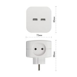 Разветвитель электрический ЭРА SP-4-USB-W на 4 розетки + 2xUSB 2400mA без заземления 10А белый | Электротовары