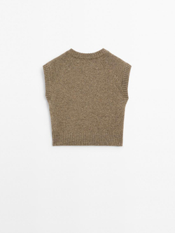 Massimo Dutti Жилет из 100% шерсти с V-образным вырезом, норка