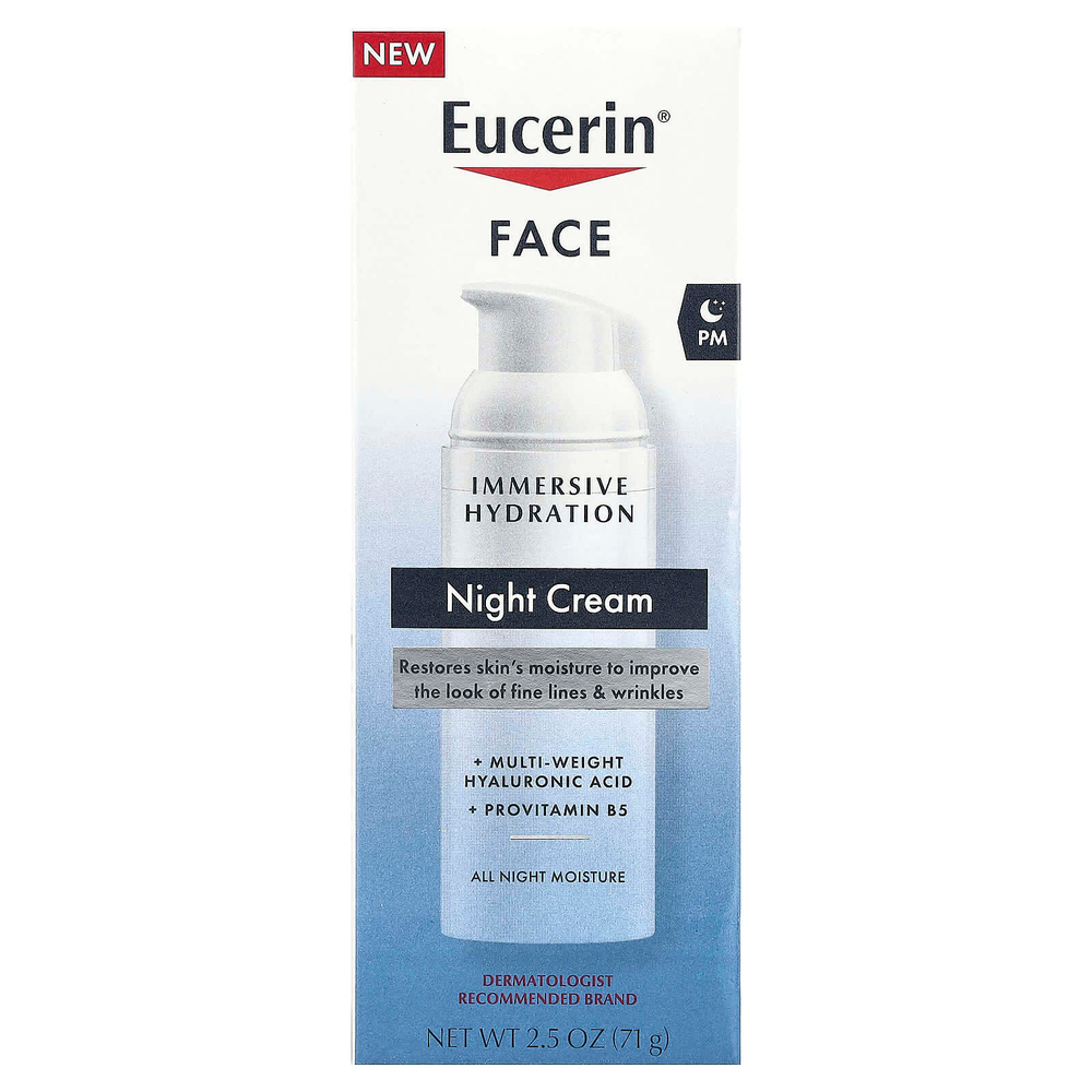 Eucerin, Face, иммерсивный увлажняющий ночной крем, без отдушек, 71 г (2,5 унции)