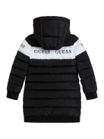 Пальто демисезонное с капюшоном GUESS Черный/Белая вставка с надписями: GUESS Девочка