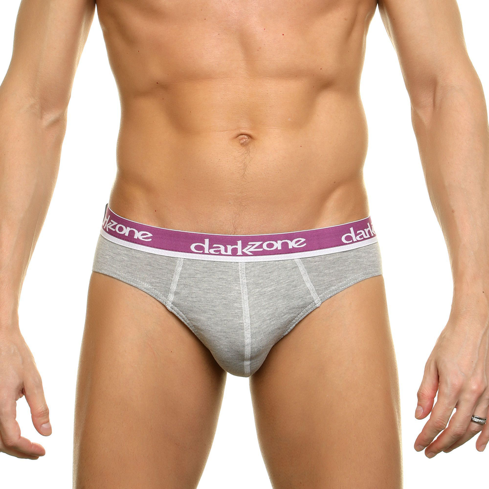 Серые мужские слипы с фиолетовой брендированной резинкой (Размер: M) (Цвет: серый)