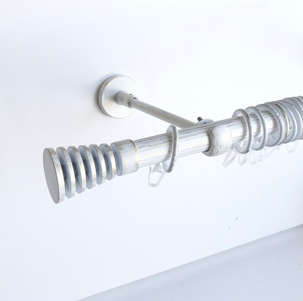 Карниз кованый рифленый для штор "Конус скан" d20 мм однорядный, цвет белое золото