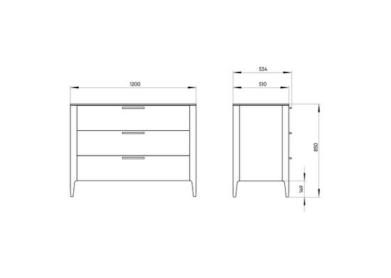 Комод Type oak 3 ящика ширина 120 см (серый)