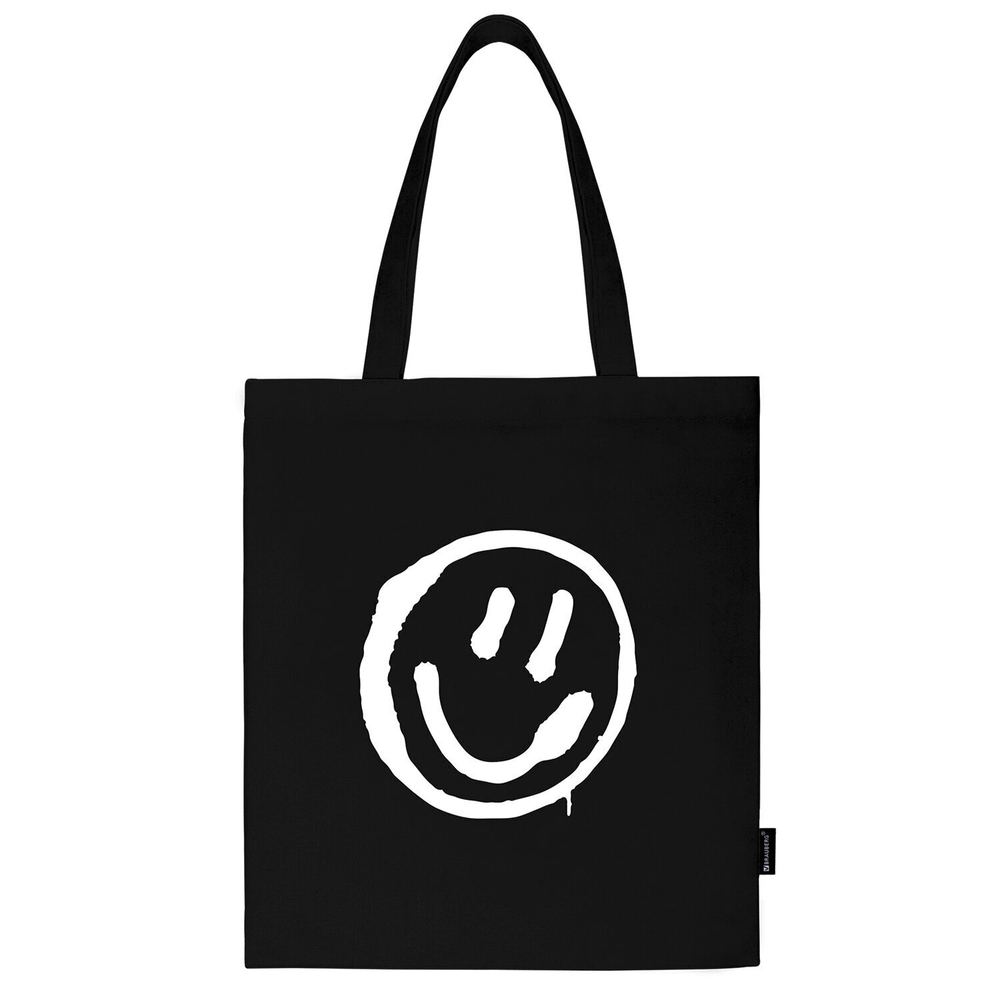 Сумка шоппер BRAUBERG канвас 40х35 см черный "Smiley" (2 штуки в упаковке)