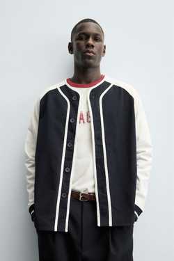 ZARA КУРТКА С ЦВЕТНЫМИ БЛОКАМИ, ЭКРЮ/ТЕМНО-СИНИЙ