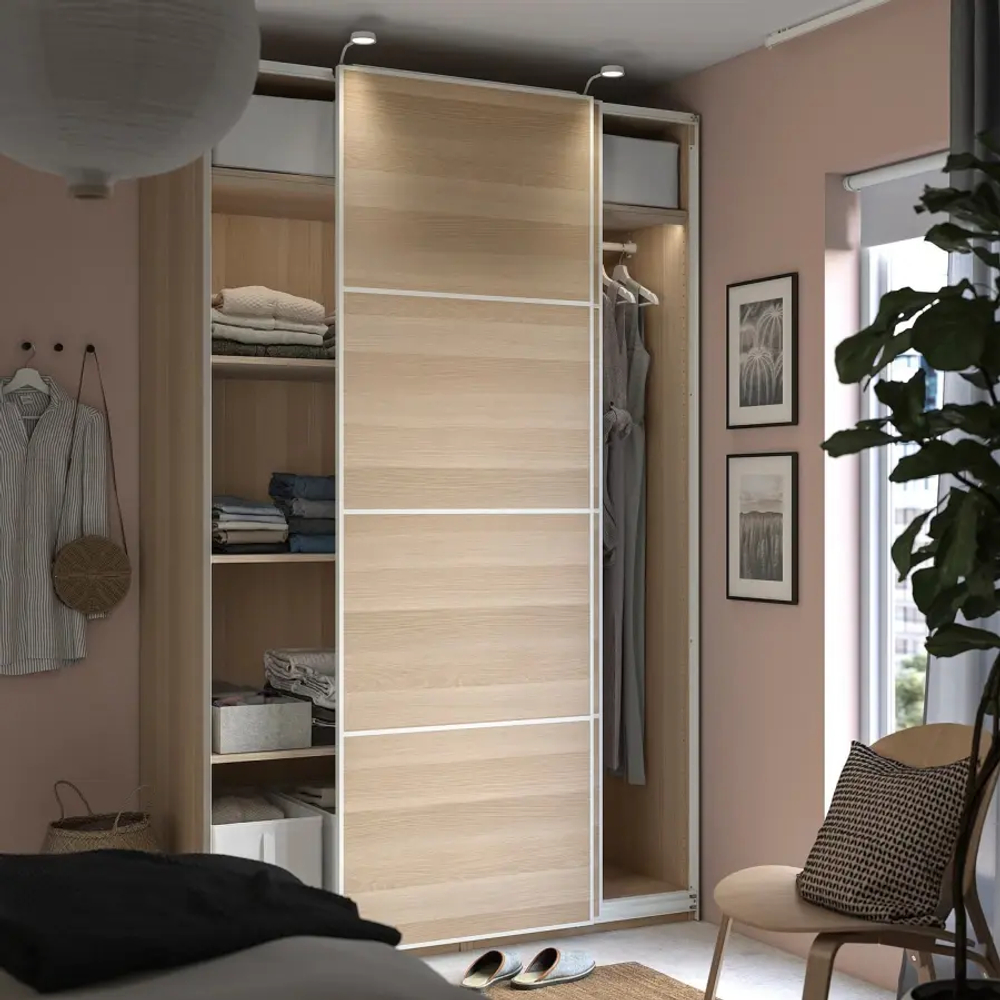 Шкаф-купе - IKEA PAX/MEHAMN/ПАКС/МЕХАМН ИКЕА, 66х150х236,4 см, белый/светло-коричневый