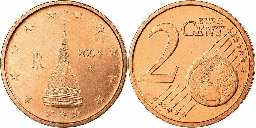 Италия 2 евроцента, 2002-2024 XF