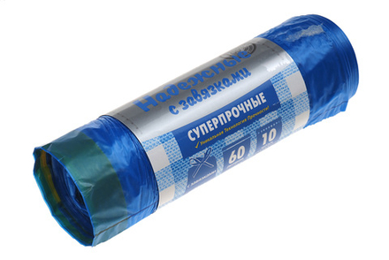 Мешки для мусора Надежные 60л 10 шт/уп 23мкм 60смх80см черные с завязками вес рулона 184г вес мешка 18.4г ПСД дно плоское,без шва и боковых фальцев Ромашка ВЗ-060-10/11