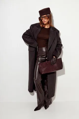 Пальто с шерстью прямого кроя цвета эспрессо