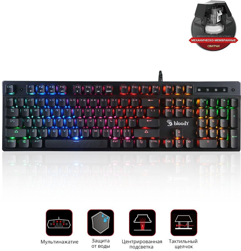 Клавиатура Bloody B500N Light Strike (LK), black, русская