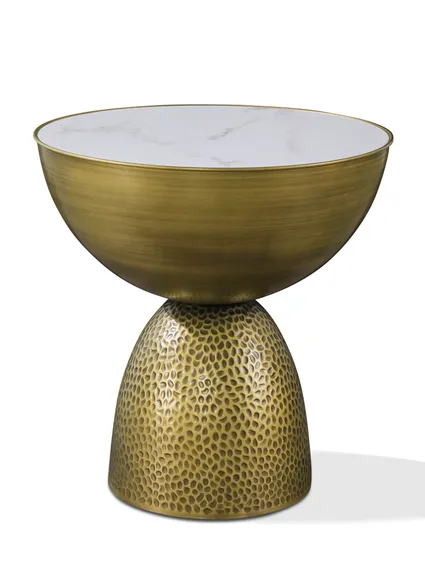 Журнальный столик Drum, Ø51х50 см, белая керамика, латунь