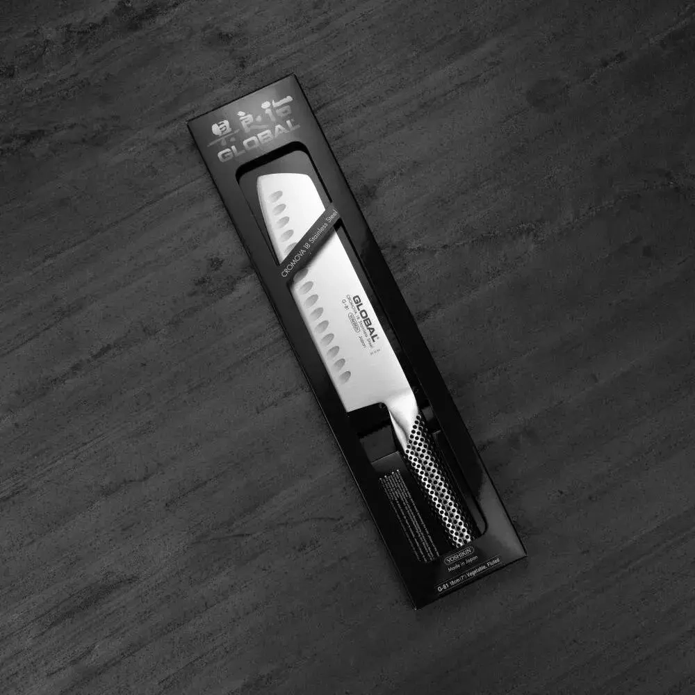 Global Нож для овощей Nakiri 18 см рифленый