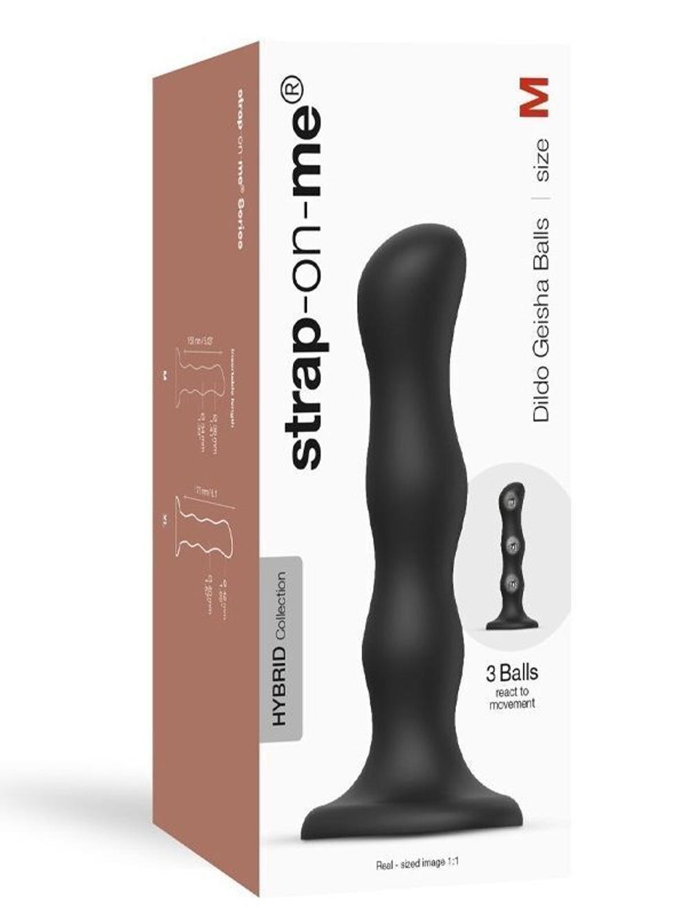Черная насадка Strap-On-Me Dildo Geisha Balls size M (Цвет: черный)