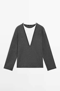 Massimo Dutti Свитер из смесового хлопка с контрастной отделкой, маренго
