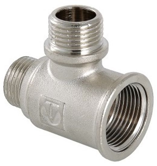 Тройник Valtec 3/4"х3/4"х1/2" ВР/НР/НР переходной латунный никелированный VTr.133.RN.050504