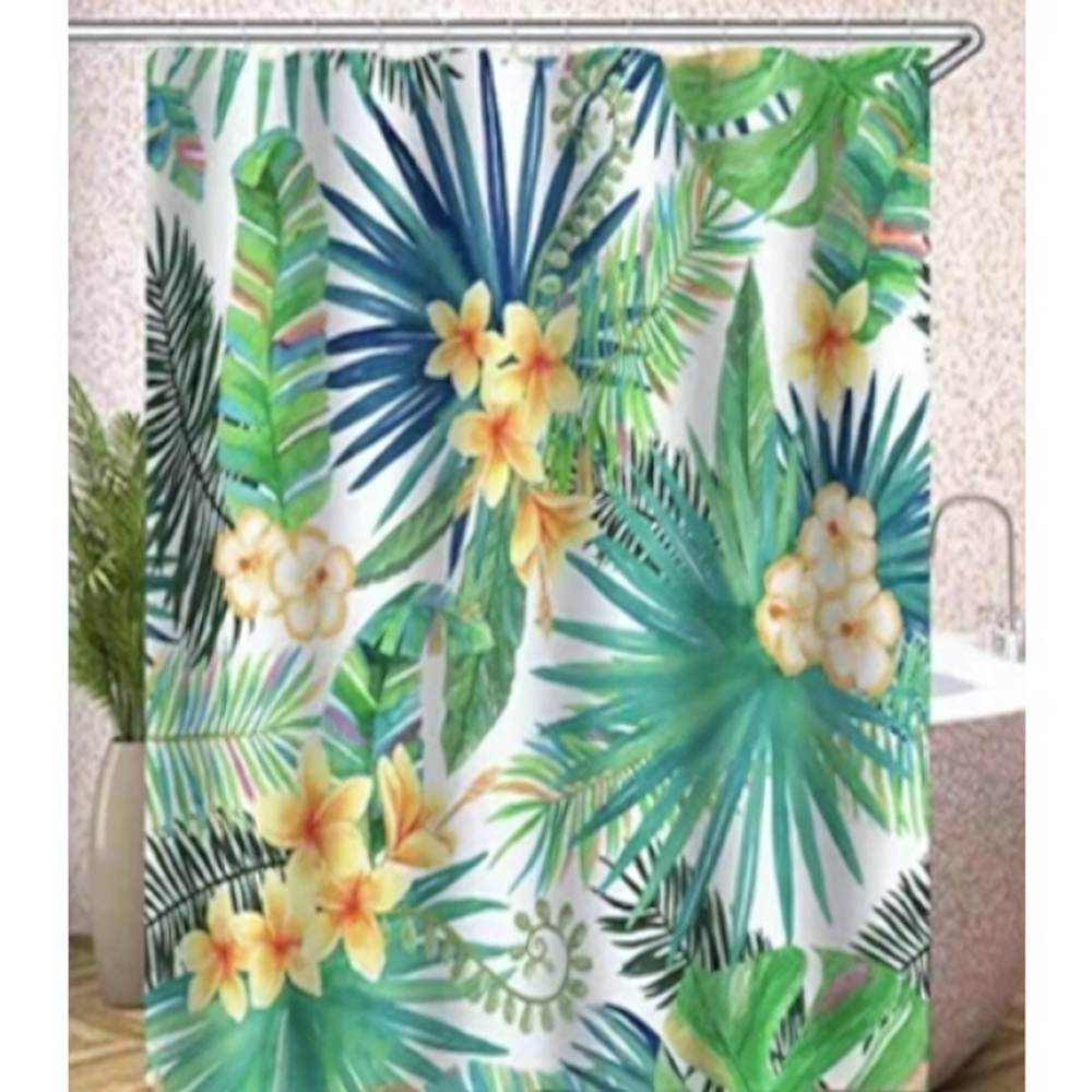 Штора для ванной комнаты Фотопринт 180*200 "ТРОПИКИ" с кольцами Tropical