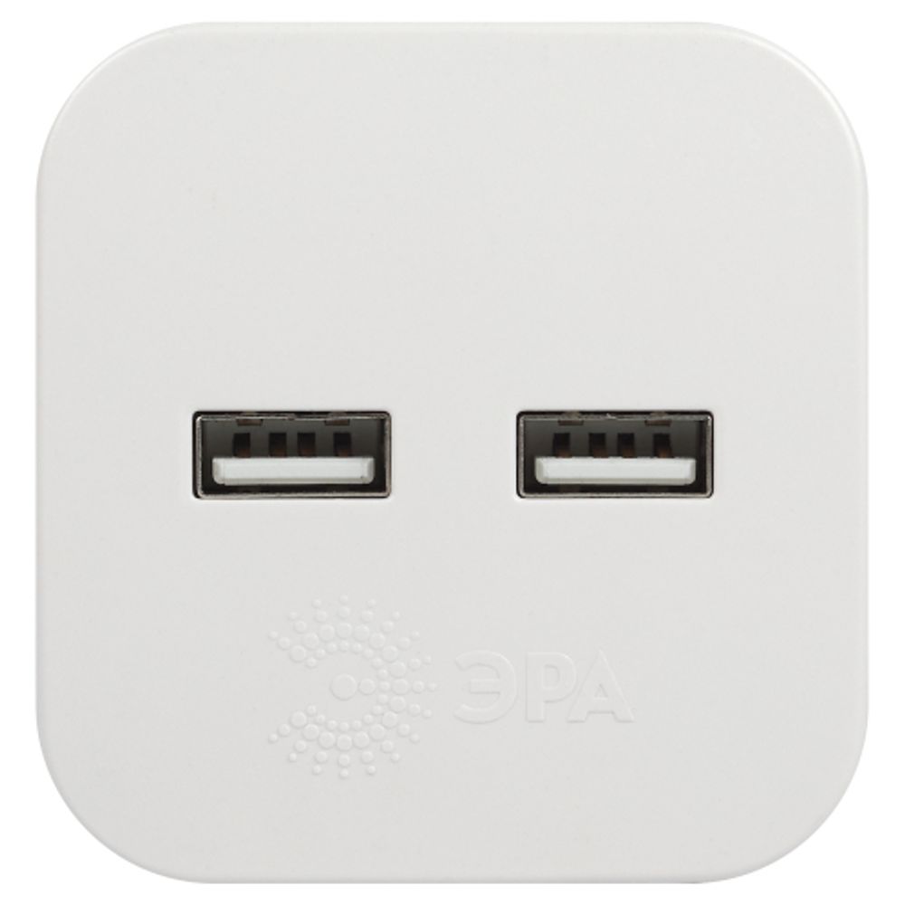 Разветвитель электрический ЭРА SP-2-USB-W на 2 розетки + 2xUSB 2400mA, без заземл 10А (белый) | Тройники