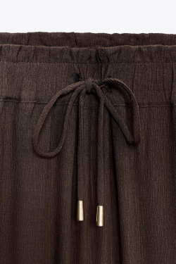 ZARA ШИРОКИЕ БРЮКИ ИЗ ТКАНИ БАМБУЛА, КОРИЧНЕВЫЙ